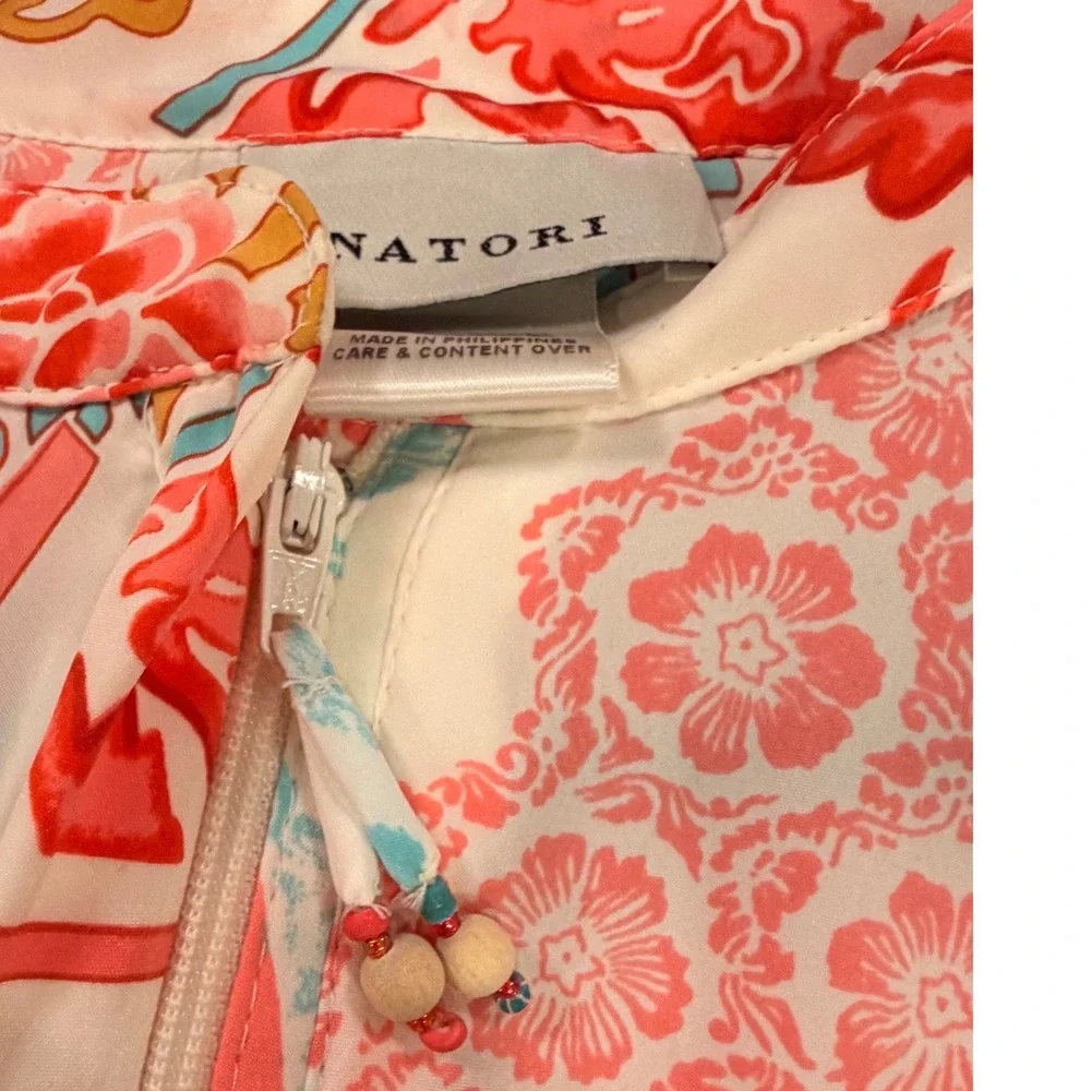 Natori Floral Butterfly Print Maxi Caftan Nightgown Small Pink Blue